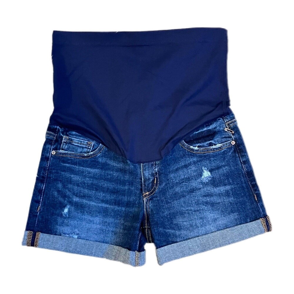 Pinkblush Maternity Shorts Blue Cuffed Denim Distressed Full Belly Panel Small